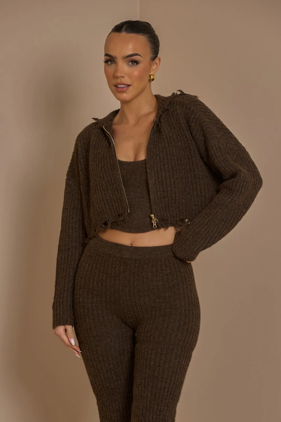 FC ROMI CROPPED KNIT JACKET IN CHOCOLATE