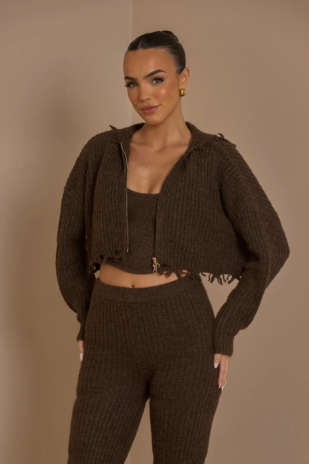 FC ROMI CROPPED KNIT JACKET IN CHOCOLATE