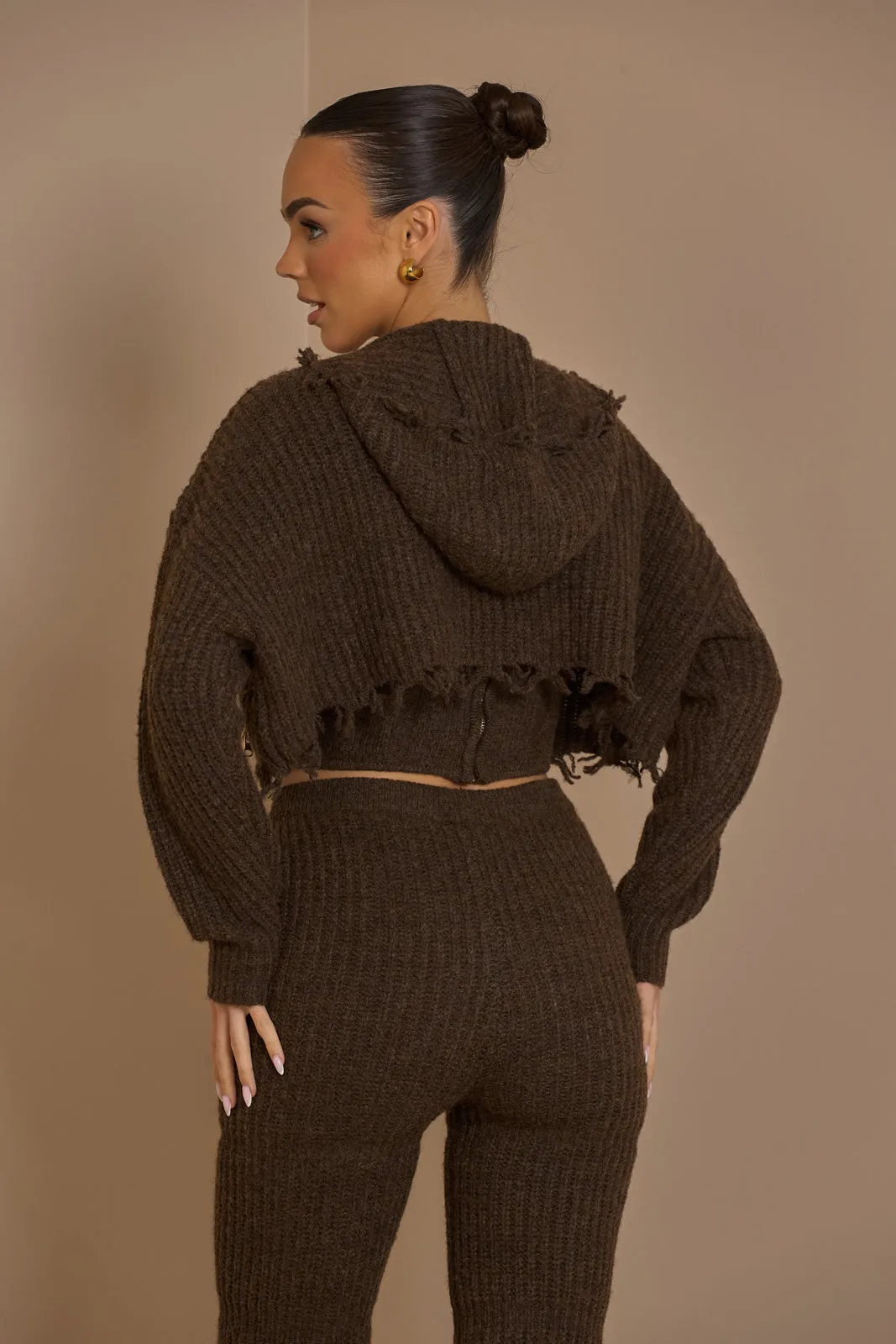FC ROMI CROPPED KNIT JACKET IN CHOCOLATE
