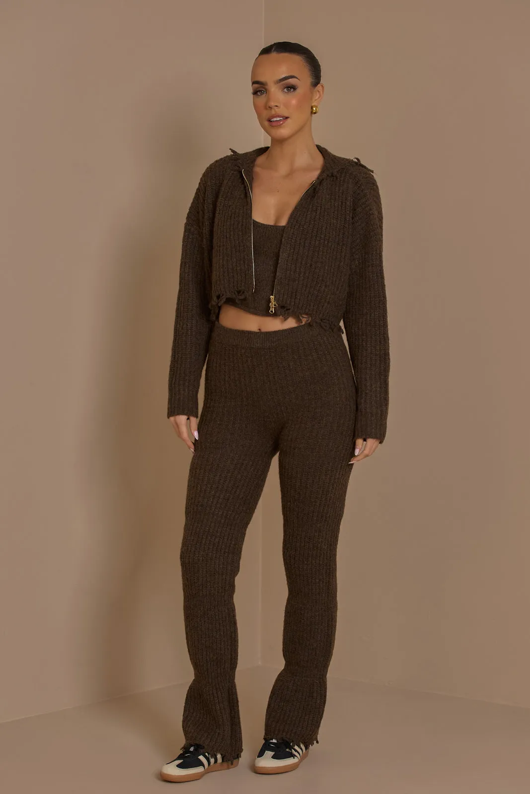 FC ROMI CROPPED KNIT JACKET IN CHOCOLATE