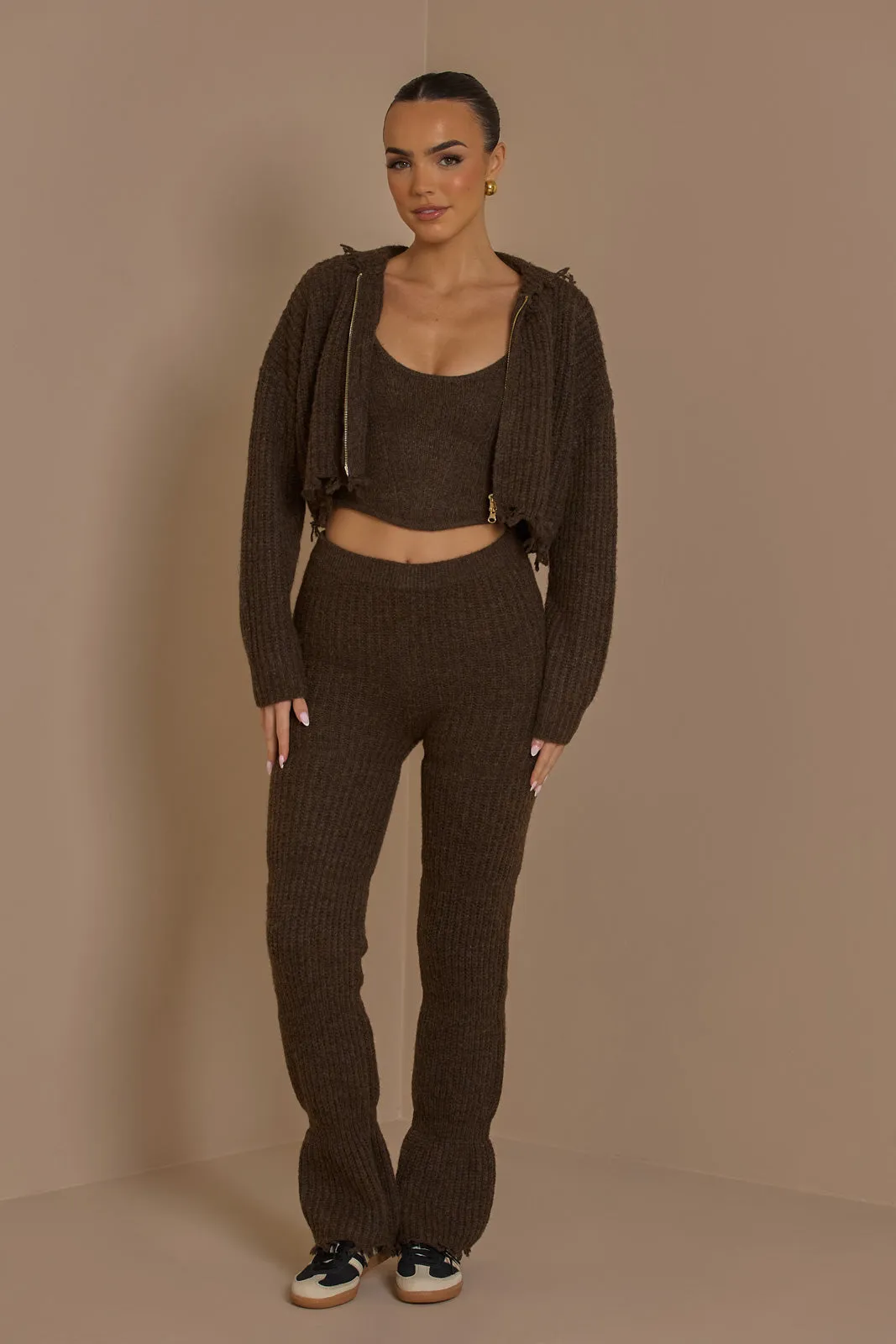 FC ROMI PREMIUM KNIT TROUSERS IN CHOCOLATE