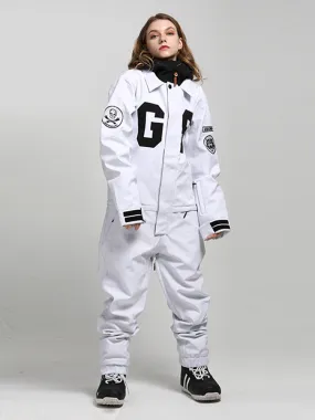 Gsou Snow Women's White Winter Young Fashion 15K Waterproof One Piece Snowboard Suits