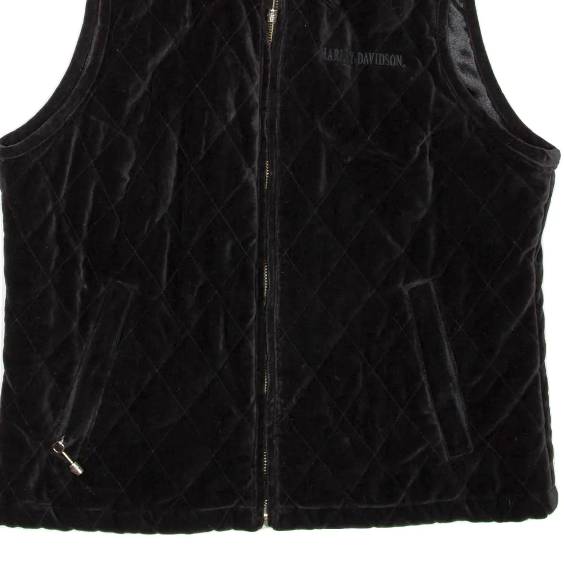 HARLEY DAVIDSON Womens Quilted Gilet Black Velvet S
