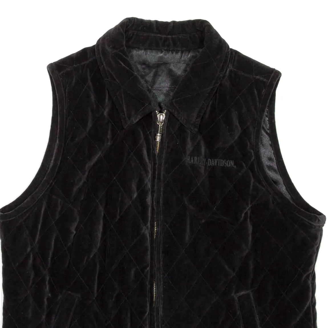 HARLEY DAVIDSON Womens Quilted Gilet Black Velvet S