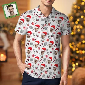Men's Custom Face Shirt Personalised Face With Christmas Hat Pattern Golf Polo Shirts