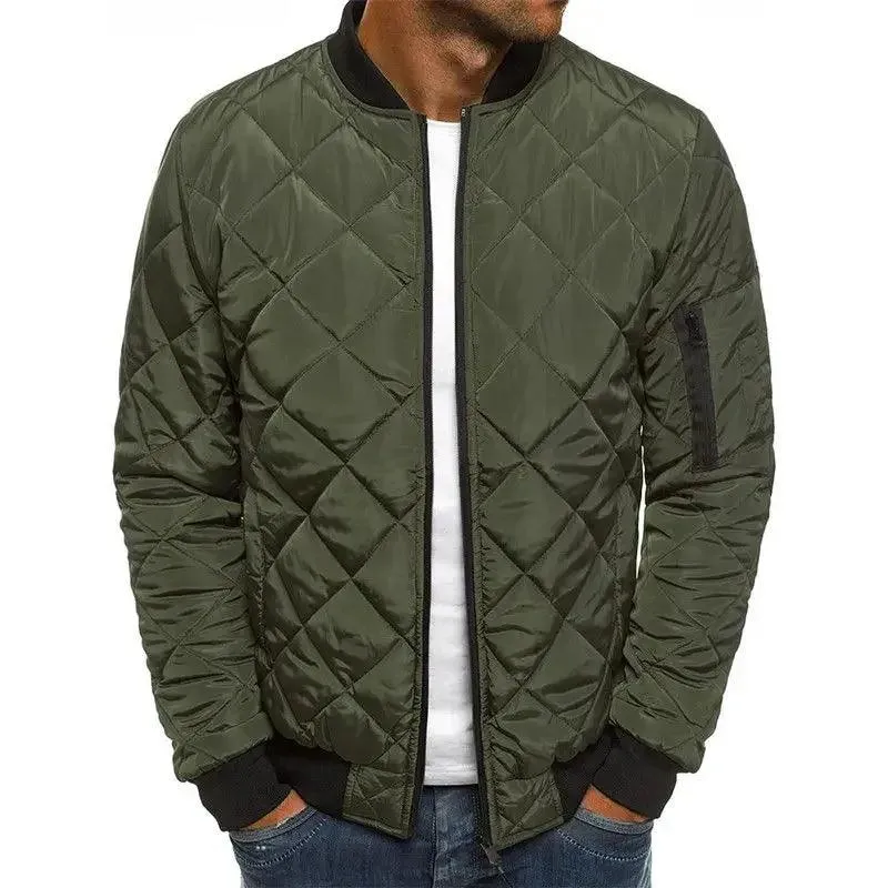 Men's Lightweight Down Jacket – Puffer Winter Coat Stand Collar Quilted Design