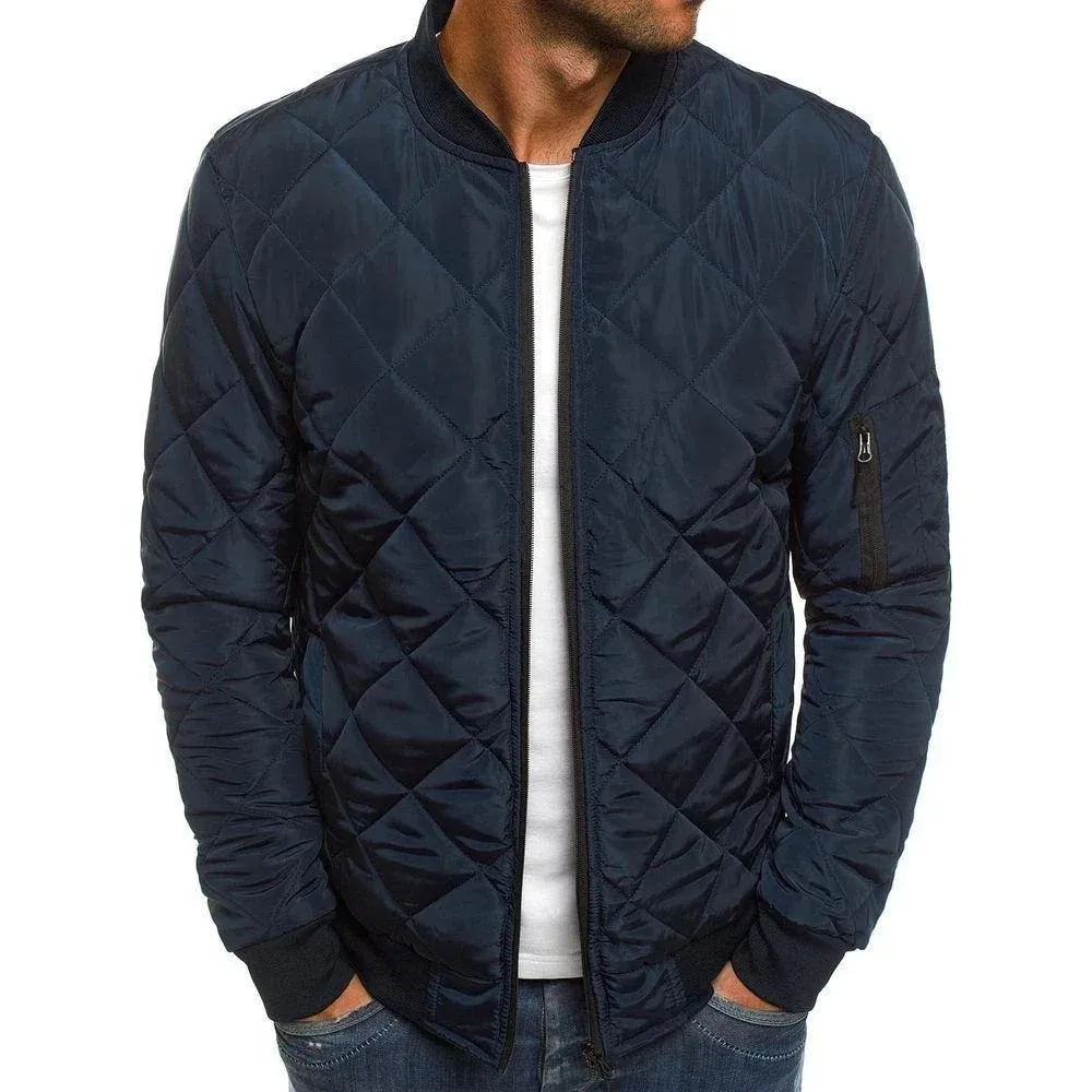 Men's Lightweight Down Jacket – Puffer Winter Coat Stand Collar Quilted Design