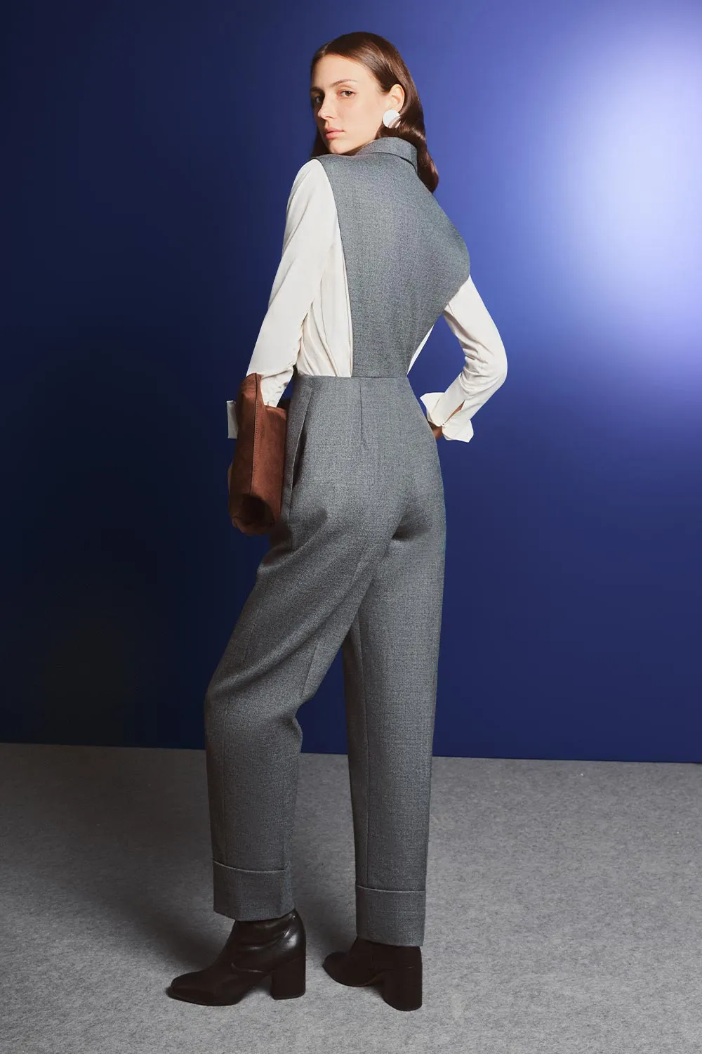 Rhodes Straight Slim Leg Felt Ankle Length Jumpsuit