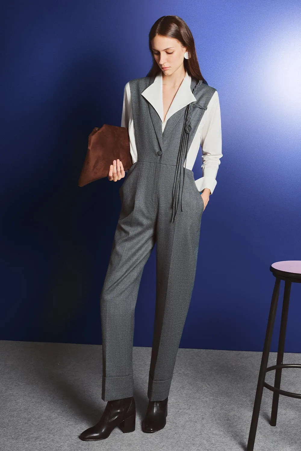 Rhodes Straight Slim Leg Felt Ankle Length Jumpsuit