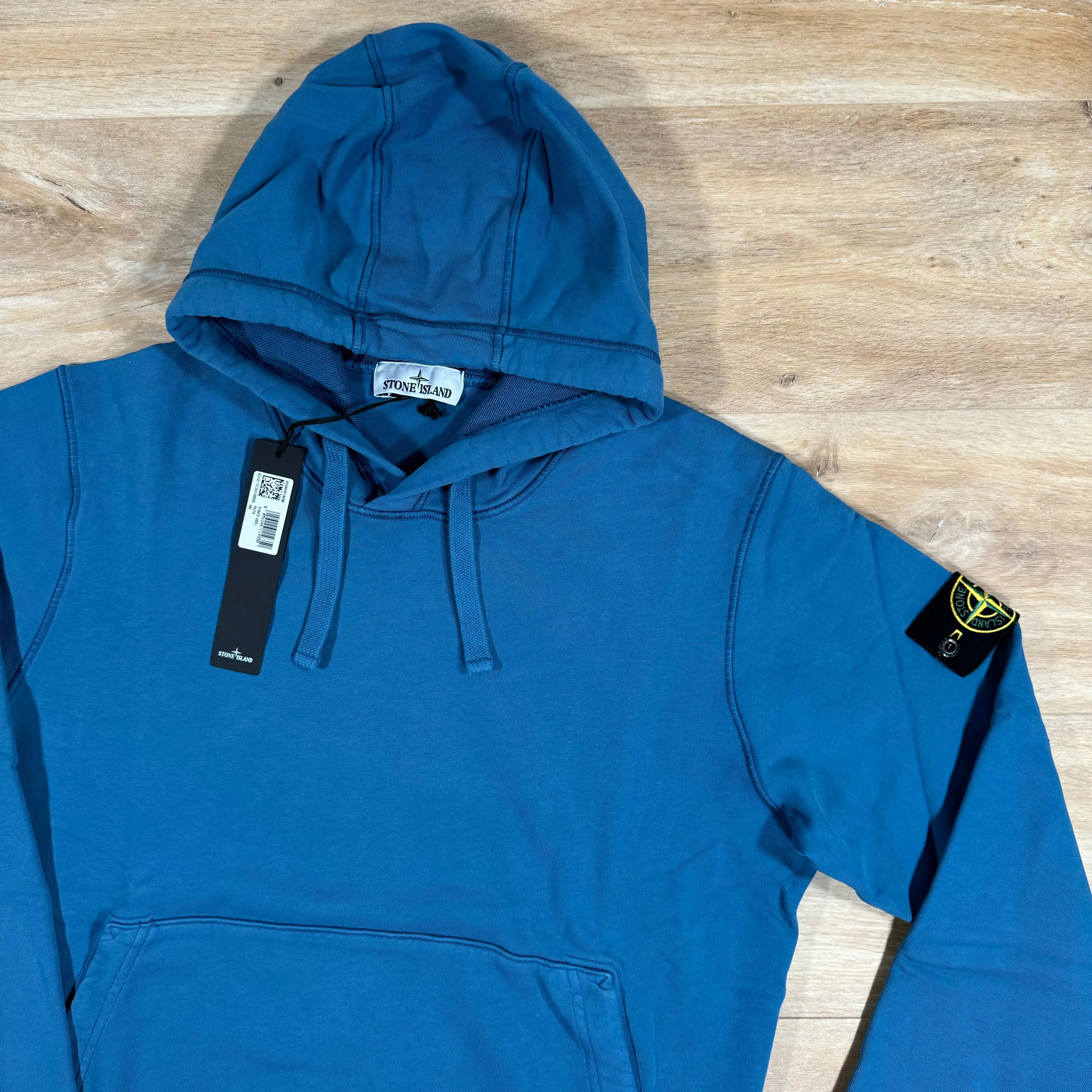 Stone Island Garment Dyed Pullover Hoodie in Avio Blue