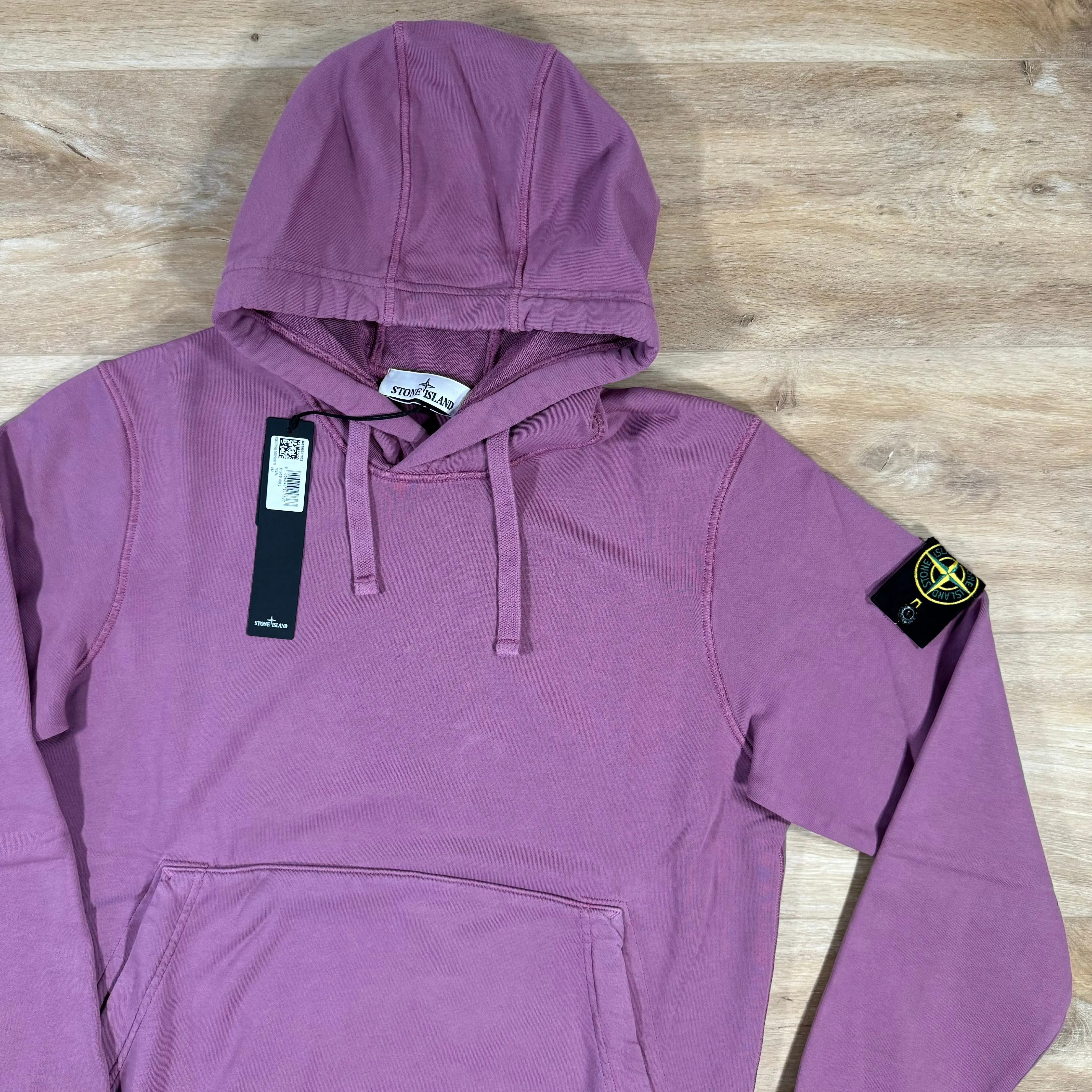 Stone Island Garment Dyed Pullover Hoodie in Onion Rose