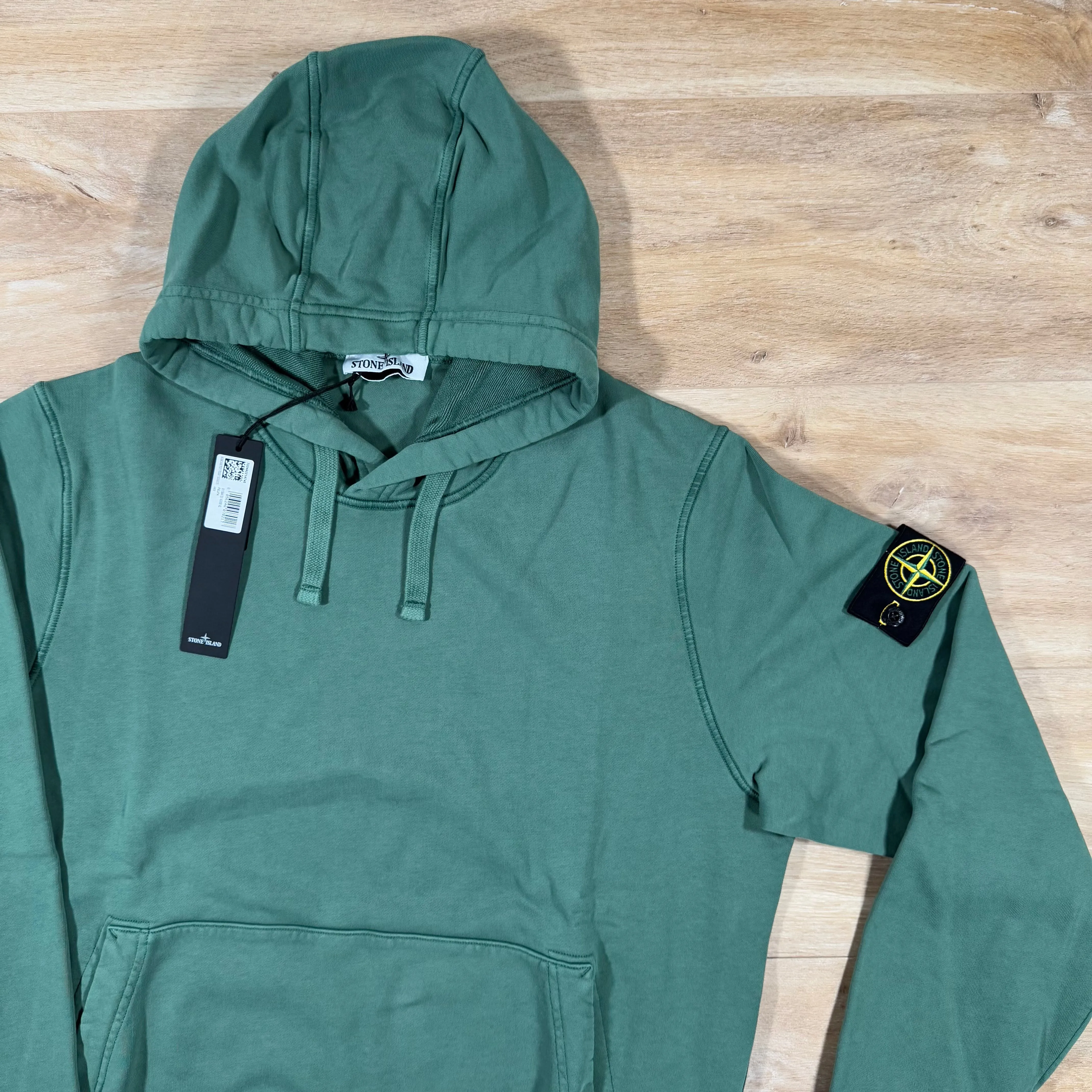 Stone Island Garment Dyed Pullover Hoodie in Sage Green